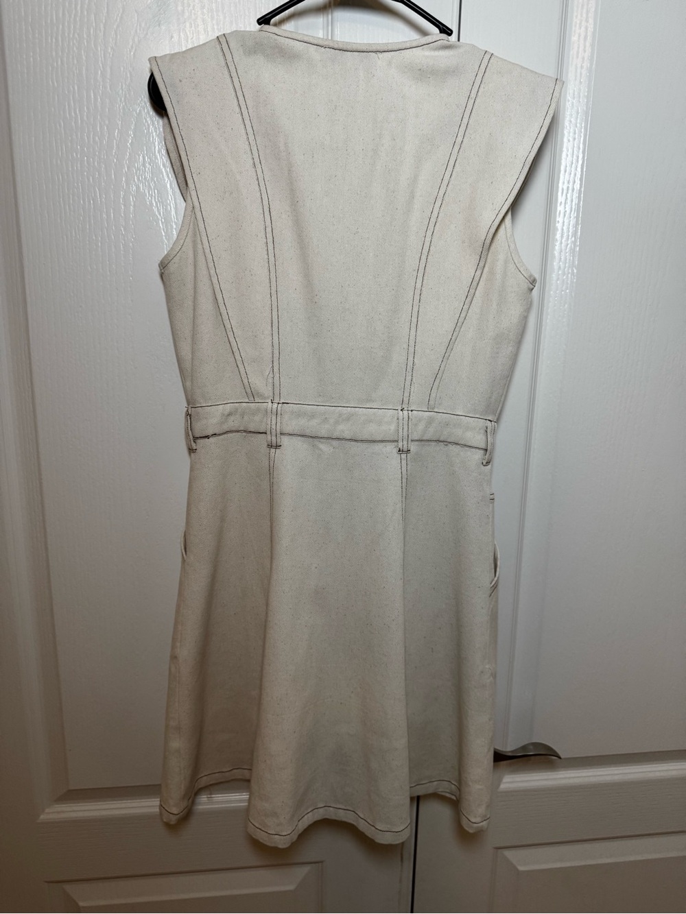 Mila Mae Beige Cotton Denim Button Front Mini Dress Cream Sleeveless Size S - Picture 9 of 9